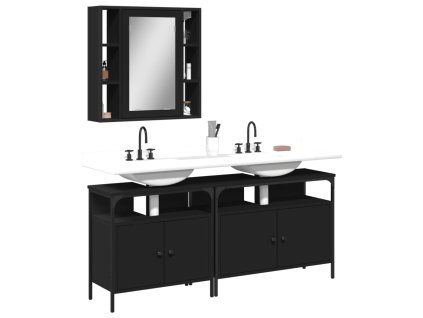 3dílný set koupelnových skříněk černý kompozitní dřevo 3214725