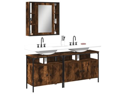 3dílný set koupelnových skříněk kouřový dub kompozitní dřevo 3214727