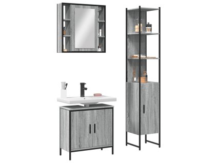 3dílný set koupelnových skříněk šedý sonoma kompozitní dřevo 3214743