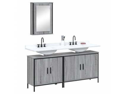 3dílný set koupelnového nábytku šedý sonoma kompozitní dřevo 3214793