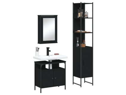3dílný set koupelnového nábytku černý kompozitní dřevo 3214795