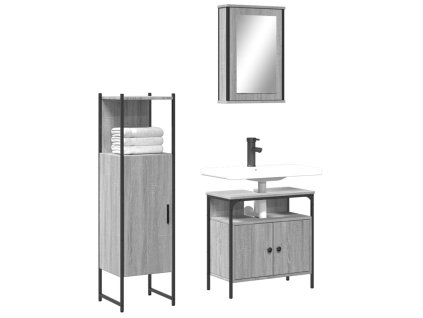 3dílný set koupelnového nábytku šedý sonoma kompozitní dřevo 3214818