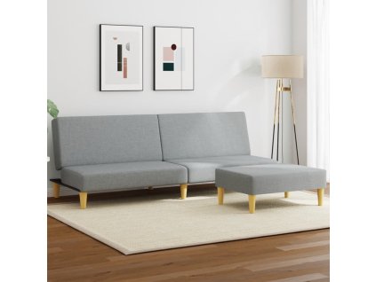 2místná rozkládací pohovka s podnožkou světle šedá textil 3216224