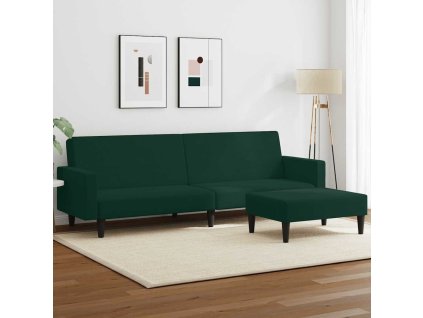 2místná rozkládací pohovka s podnožkou tmavě zelená samet 3216238