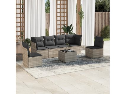 7dílná zahradní sedací souprava a podušky světle šedá polyratan 3217382