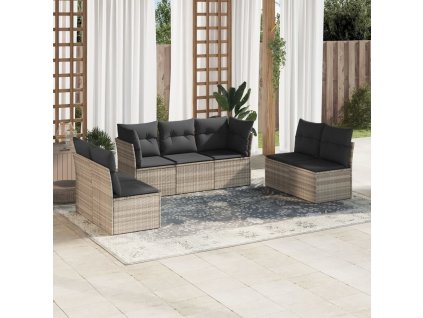 7dílná zahradní sedací souprava a podušky světle šedá polyratan 3217412