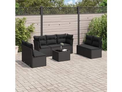 8dílná zahradní sedací souprava s poduškami černá polyratan 3217415