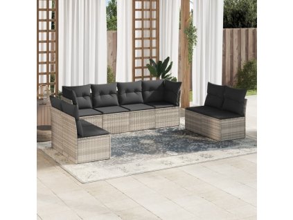 8dílná zahradní sedací souprava a podušky světle šedá polyratan 3217452