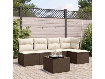 6dílná zahradní sedací souprava s poduškami hnědá polyratan 3217533