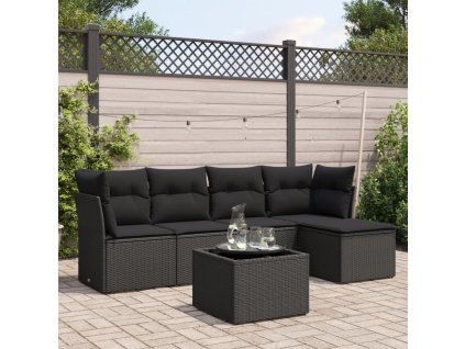 6dílná zahradní sedací souprava s poduškami černá polyratan 3217565