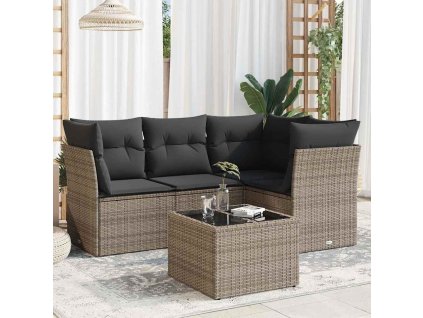 5dílná zahradní sedací souprava s poduškami šedá polyratan 3217590
