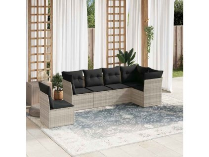 6dílná zahradní sedací souprava a podušky světle šedá polyratan 3217702