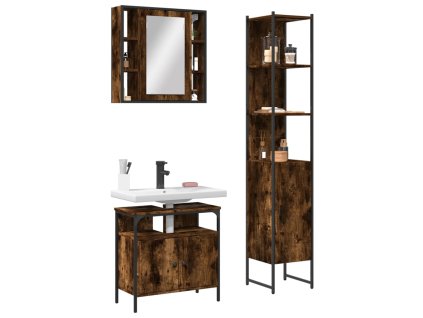 3dílný set koupelnových skříněk kouřový dub kompozitní dřevo 3214737