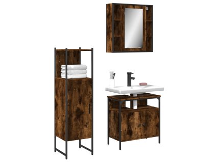 3dílný set koupelnových skříněk kouřový dub kompozitní dřevo 3214757