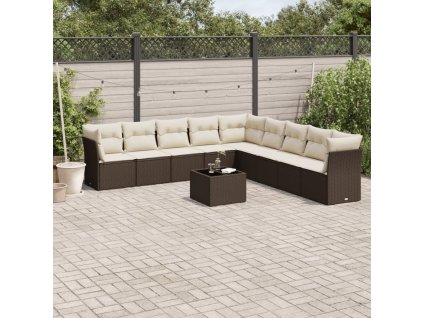 10dílná zahradní sedací souprava s poduškami hnědá polyratan 3217793