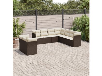 9dílná zahradní sedací souprava s poduškami hnědá polyratan 3217843