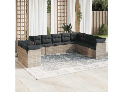 10dílná zahradní sedací souprava podušky světle šedá polyratan 3217862