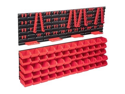 136 dílný set skladovacích zásobníků nástěnné díly červenočerný 150815