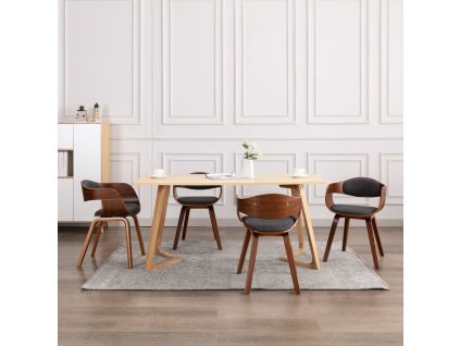 Jídelní židle 6 ks ohýbané dřevo a šedý textil 3054821