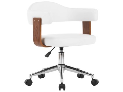 Otočná kancelářská židle bílá ohýbané dřevo a umělá kůže 3054837