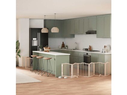 Zábrana pro psy s dvířky skládací 9 panelů 450 cm topol 3155585