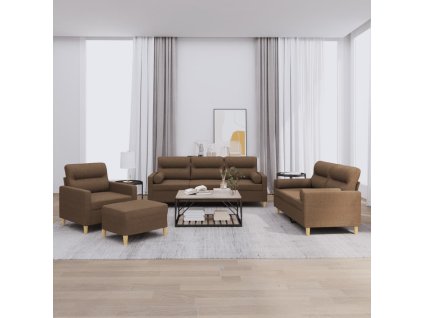 4dílná sedací souprava s polštáři hnědá textil 3201563