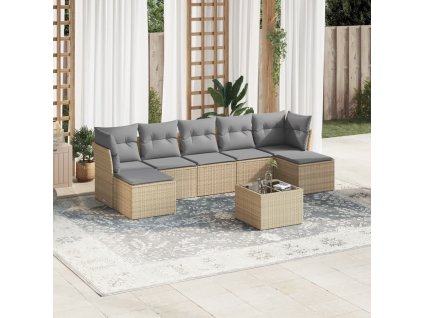 8dílná zahradní sedací souprava s poduškami béžová polyratan 3218039