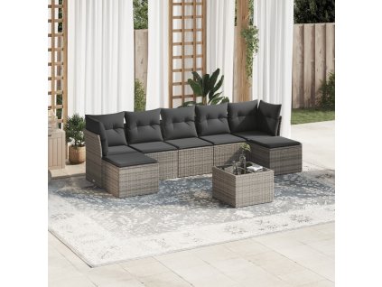 8dílná zahradní sedací souprava s poduškami šedá polyratan 3218040