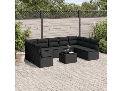 10dílná zahradní sedací souprava s poduškami černá polyratan 3218075