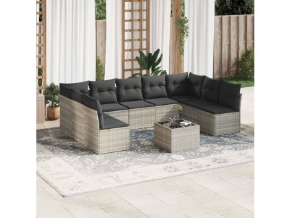 10dílná zahradní sedací souprava podušky světle šedá polyratan 3218082