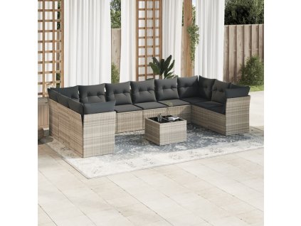 11dílná zahradní sedací souprava s poduškami šedá polyratan 3218212