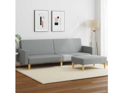 2místná rozkládací pohovka s podnožkou světle šedá textil 3216227