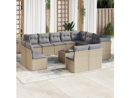 13dílná zahradní sedací souprava s poduškami béžová polyratan 3218479
