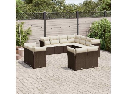 11dílný zahradní sedací souprava s poduškami hnědý polyratan 3218513