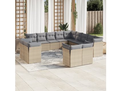 13dílná zahradní sedací souprava s poduškami béžová polyratan 3218549