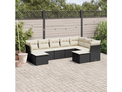 9dílná zahradní sedací souprava s poduškami černá polyratan 3218566