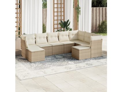9dílná zahradní sedací souprava s poduškami béžová polyratan 3218568