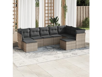 9dílná zahradní sedací souprava s poduškami šedá polyratan 3218570