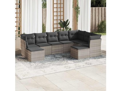 9dílná zahradní sedací souprava a podušky světle šedá polyratan 3218572