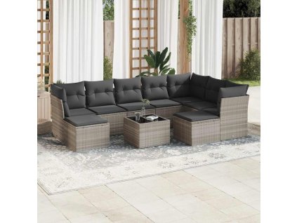 10dílná zahradní sedací souprava podušky světle šedá polyratan 3218582