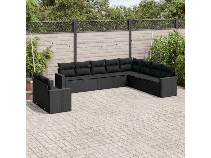 10dílná zahradní sedací souprava s poduškami černá polyratan 3219155