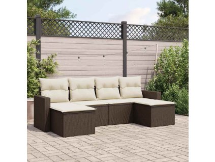 6dílná zahradní sedací souprava s poduškami hnědá polyratan 3219313