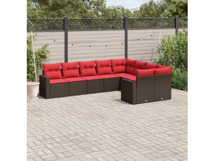 9dílná zahradní sedací souprava s poduškami hnědá polyratan 3219434