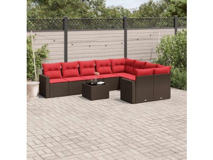 10dílná zahradní sedací souprava s poduškami hnědá polyratan 3219444