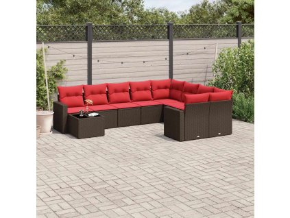 10dílná zahradní sedací souprava s poduškami hnědá polyratan 3219454