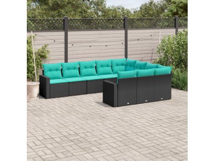 10dílná zahradní sedací souprava s poduškami černá polyratan 3219477