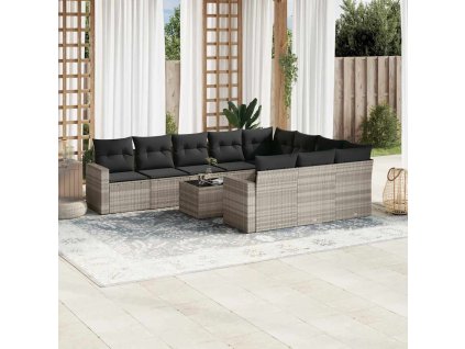 11dílná zahradní sedací souprava s poduškami šedá polyratan 3219492