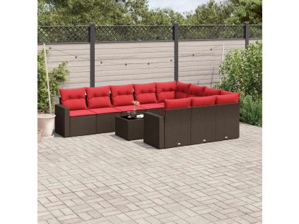 11dílný zahradní sedací souprava s poduškami hnědý polyratan 3219494