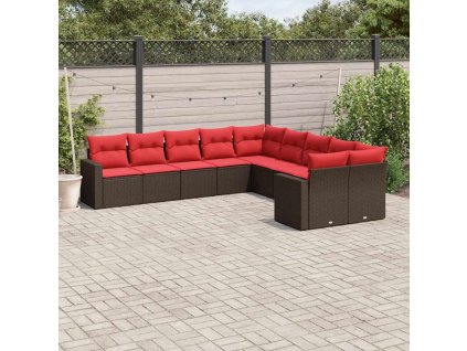 10dílná zahradní sedací souprava s poduškami hnědá polyratan 3219504