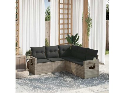 5dílná zahradní sedací souprava a podušky světle šedá polyratan 3220151